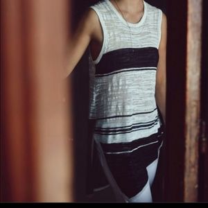 Anthropologie Left of Center Gauze Black White Stripe Asymmetrical Hem Line S